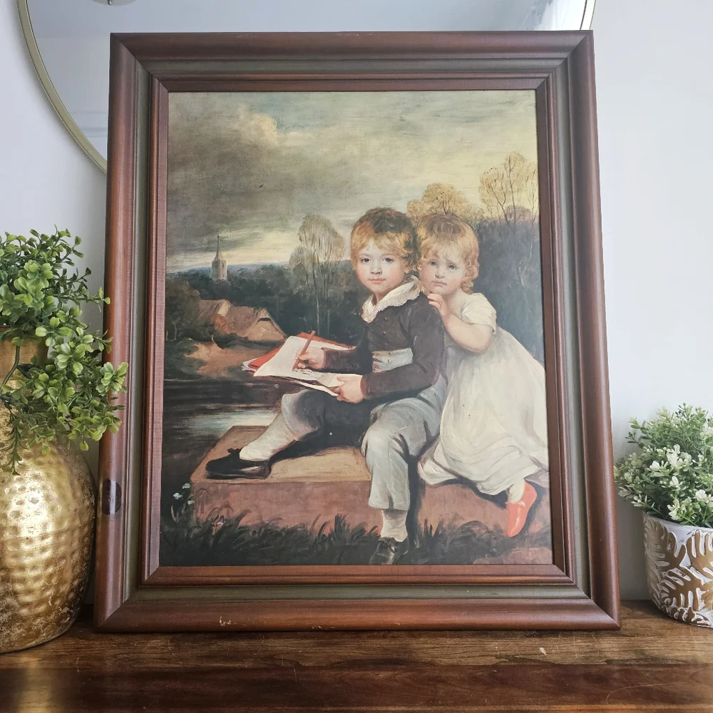 Vintage Art Print Wooden Frame John Hoppener The Bowden Children Wall Decor